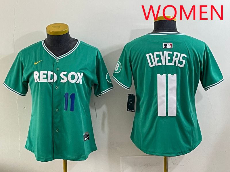 Women 2025 Boston Red Sox #11 Devers Dark Green Joint Name Nike MLB Jersey style 4